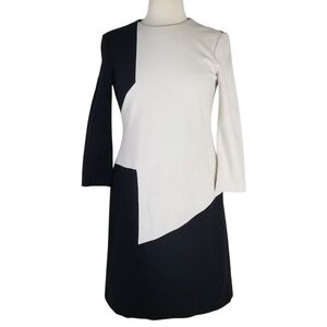 WORTH New York Black & White Asymmetrical Shift Dress Long Sleeves Size 8